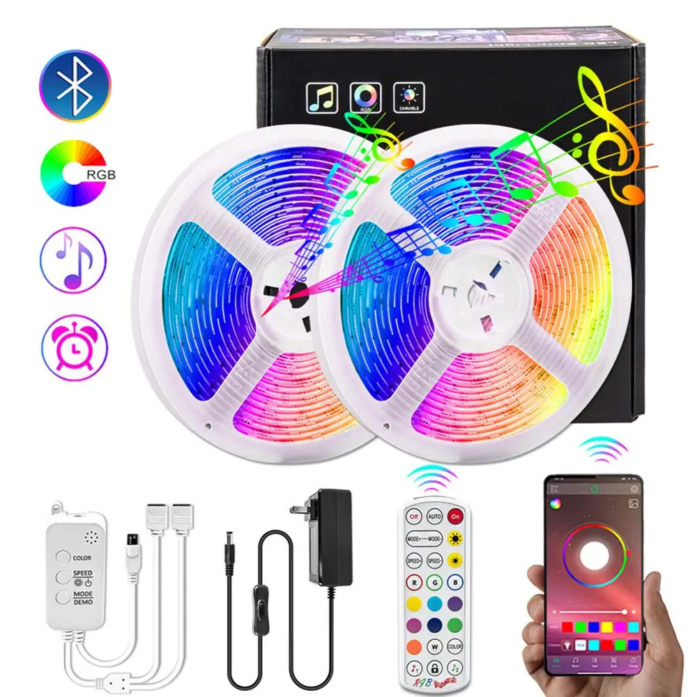 

5050 SMD водонепроницаемая гибкая светодиодная лента Lights 10m 12V Bluetooth APP/дистанционное управление музыкой синхронизация изменение цвета RGB свето...