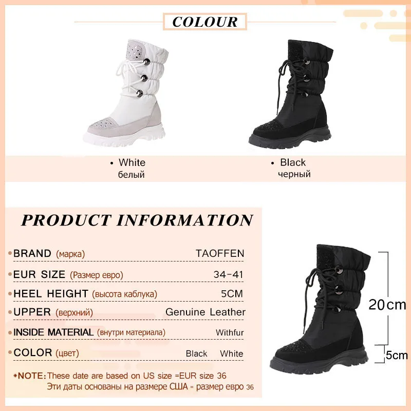 Женские теплые полусапожки с круглым носком Taoffen водонепроницаемые Нескользящие