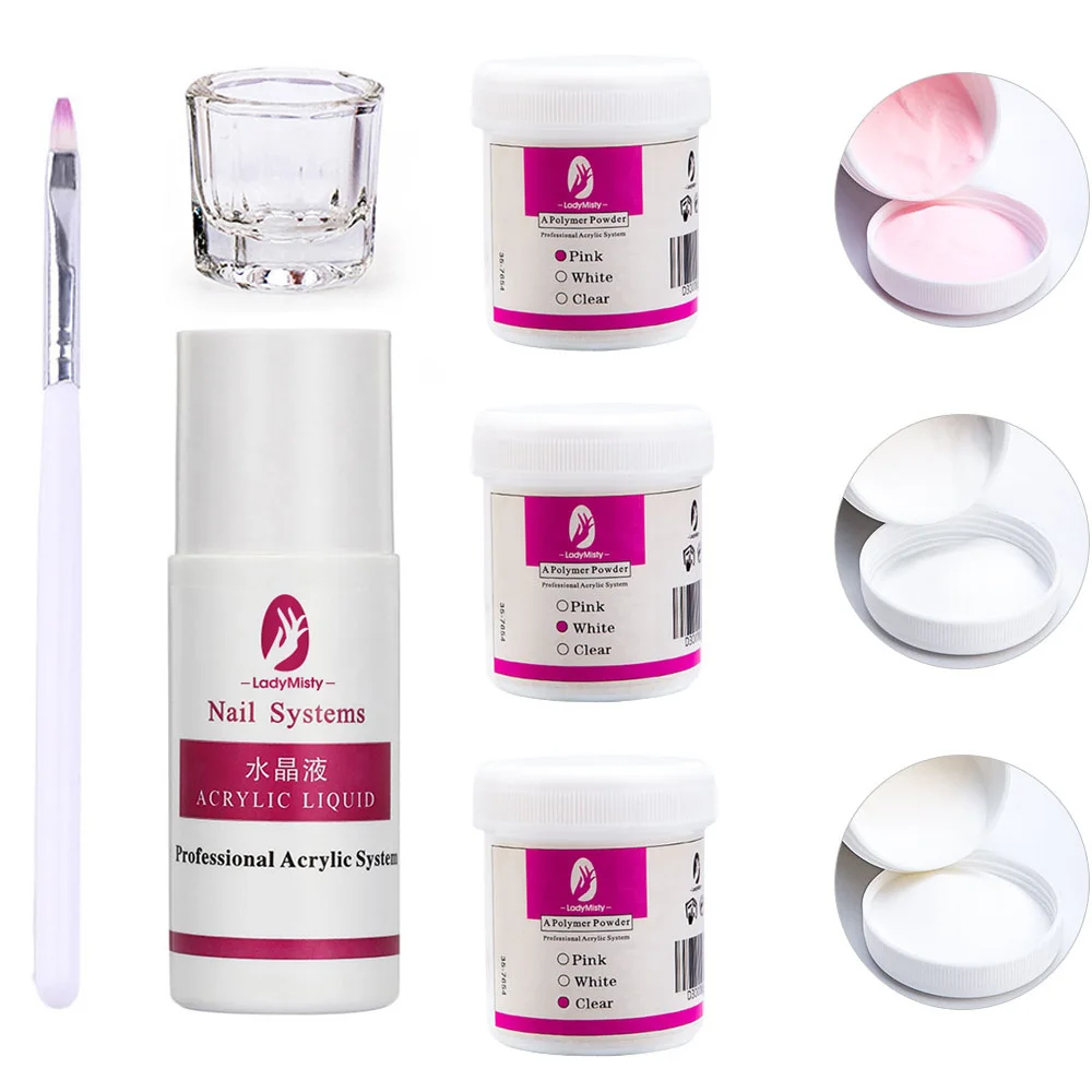 Акриловая пудра кристально-розовый/белый/прозрачный гель для ногтей 3D Типсы