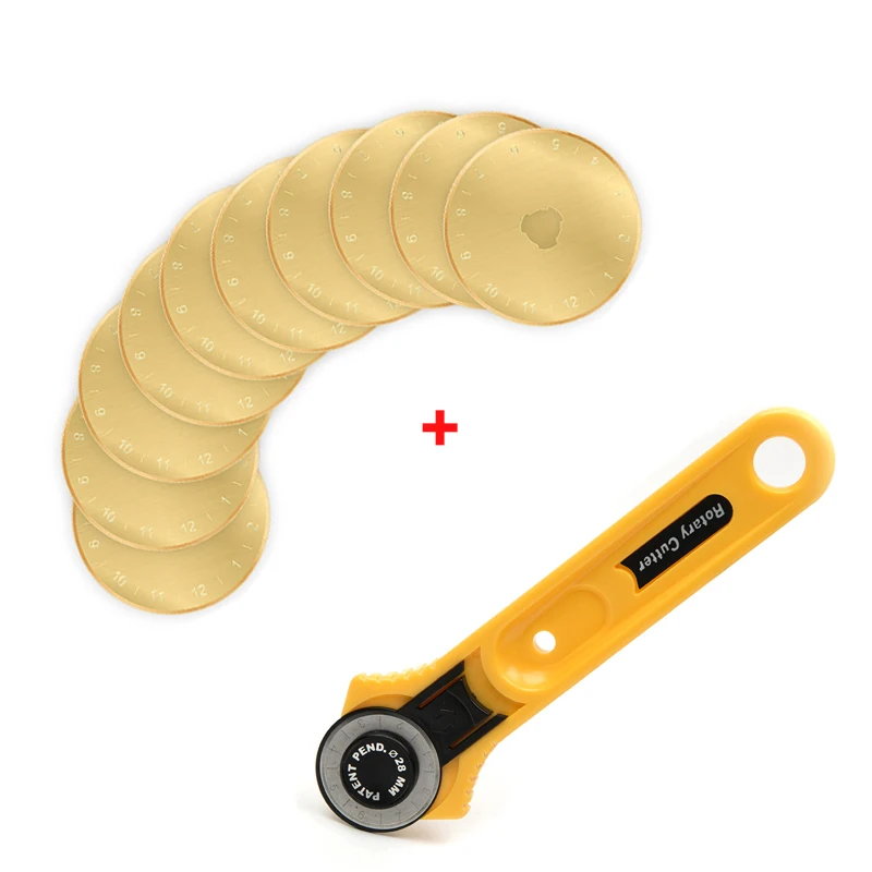 

10pcs 45mm Titanium Coated Blades + 1pc Rotary Cutter for Fabric Paper Circular Cutting Patchwork Craft Leather