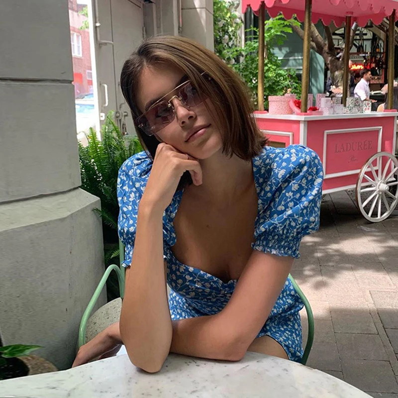 Women Casual Floral Print Square Collar Dresses Ruffles Puff Sleeve Midi Lady 2020 | Женская одежда