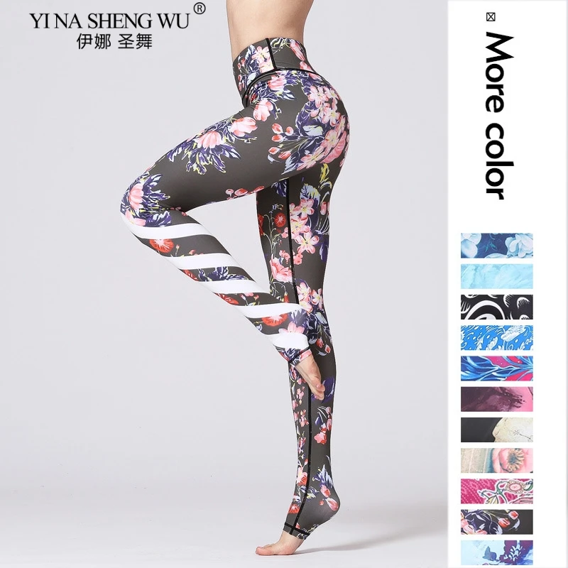 

Штаны для фитнеса и йоги, облегающие спортивные Леггинсы с высокой талией, Винтажные эластичные штаны с принтом для девочек, штаны для спорт...