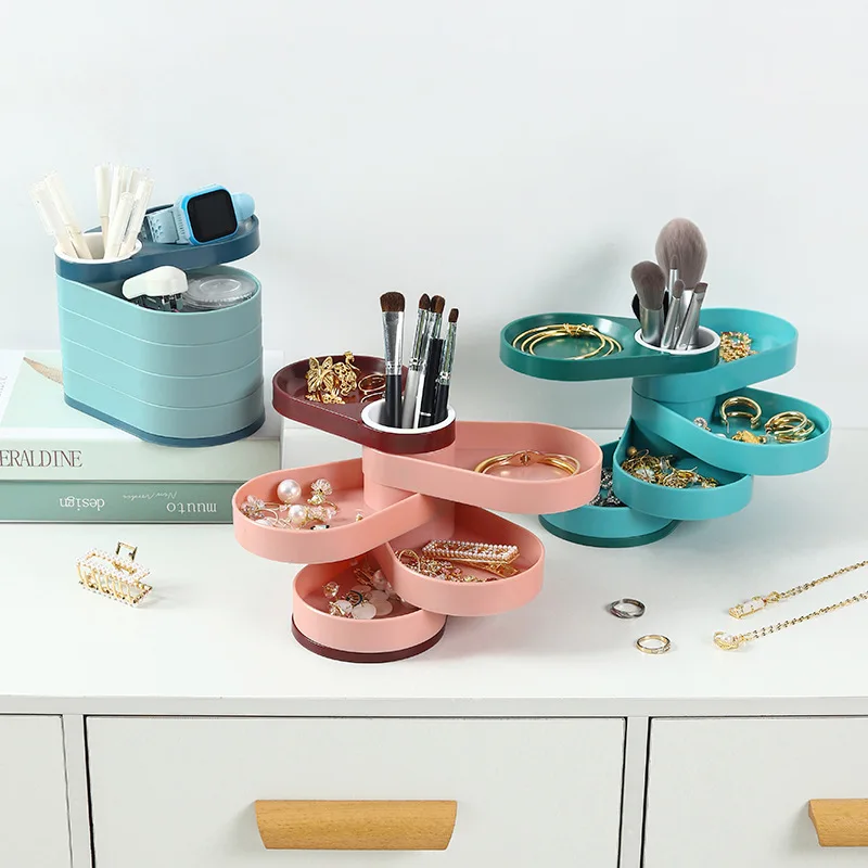 Green Rotatable Jewelry Display Organizer Large Rings Earrings Necklace Makeup Holder Cases Multi-layer Jewelry Box For Women