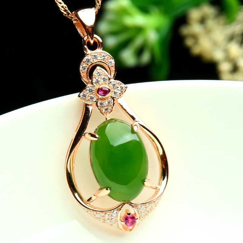

Crystal Rose Gold Jade Necklace Pendant for Women Brincos 18k gold jewelry bijoux femme jade bizuteria chain naszyjnik necklace
