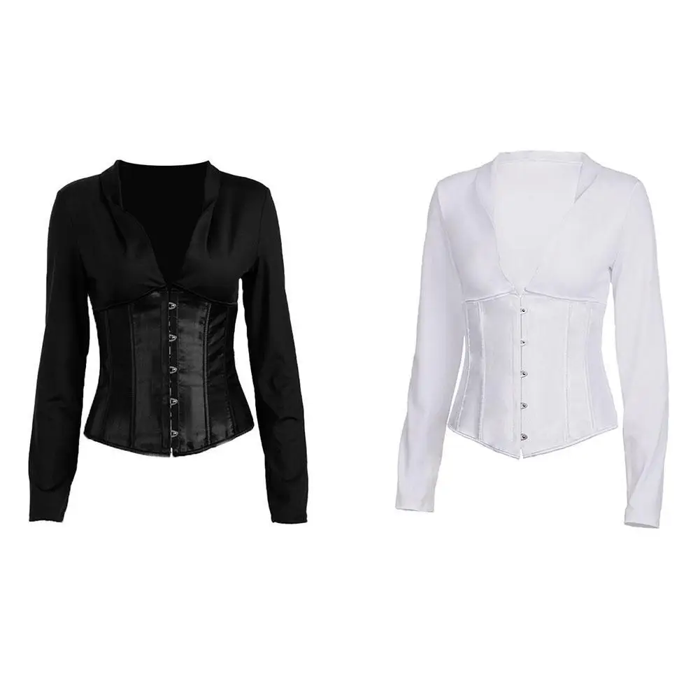 

New Fashion Women Sexy V Neck Backless Corset Blouse Up Y2K Patchwork Lace Elegant Top Bodycon Vintage Clubwear Shirt Y5Y8