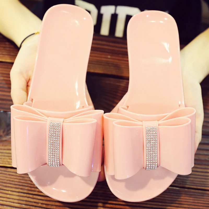 Летние женские шлепанцы Прозрачная обувь на платформе с бантом-бабочкой и