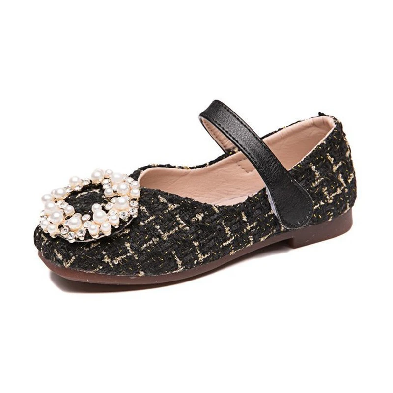 

Spring Kids Princess Shoes Baby Girls Brand Flower Flats Children Black Dress Shoes Fashion Rhinestone Shoes Sweet Mary Jane New