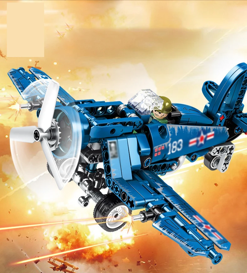 

World War II Tech Fighter Steel Empire Aircraft Boy Military Enlightenment Building blocks for kid's toys