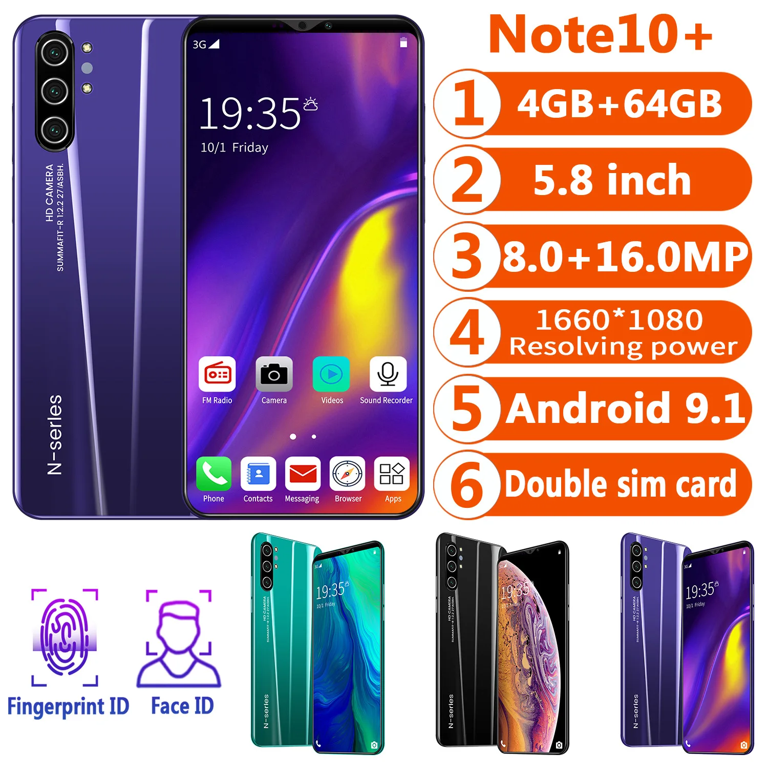 

Global Version Note10 Plus F2 Android 10 4G Mobile Phone 48MP AI Quad Camera 4GB 64GB 5.8'' 5150mAh NFC Fingerprint Smartphone