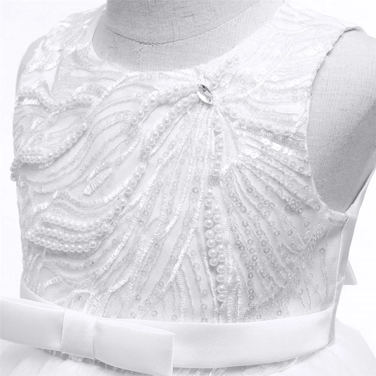 

Baby Girl Birthday Dress Beads Sequins Bowknot Princess Vestidos Kids Embroidered Flower Girl Dresses White Wedding Prom Gown
