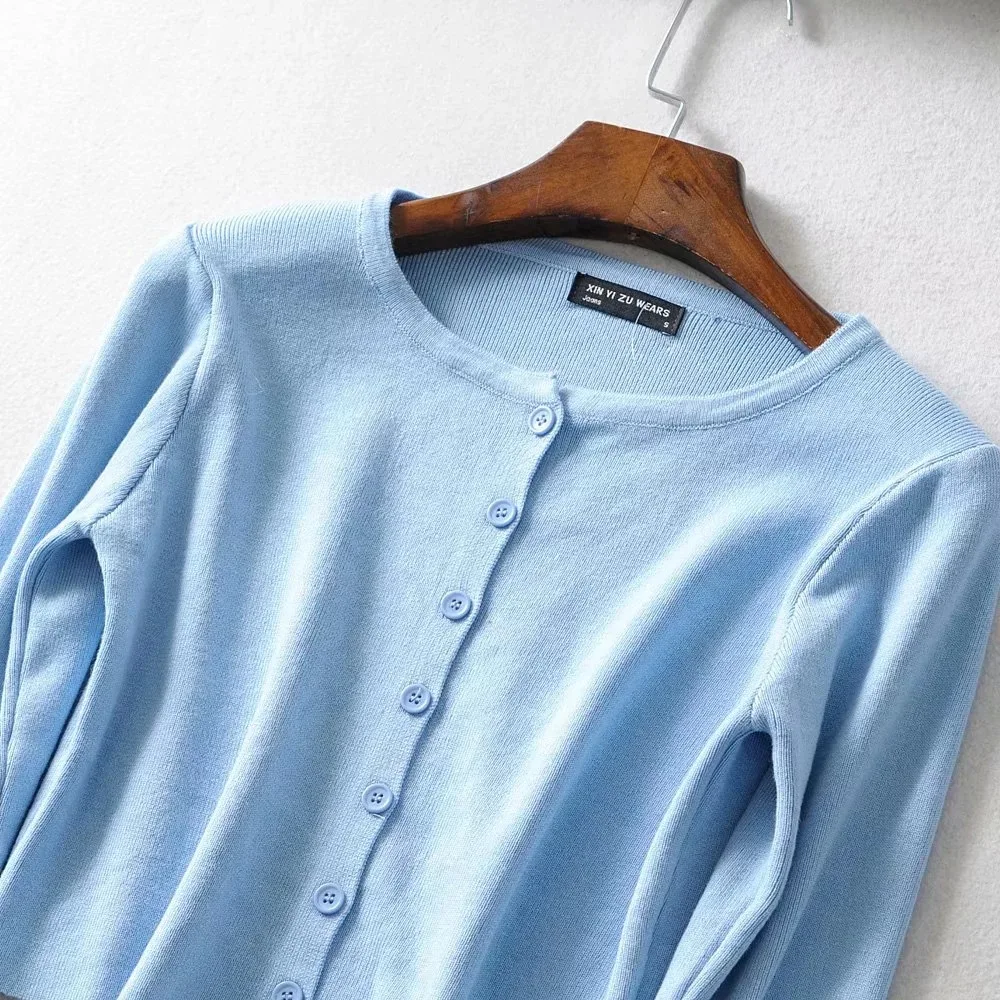 

Women Solid Long Sleeve Crop Top T Shirt Tee Casual Solid Single Breasted Knitted for Girls