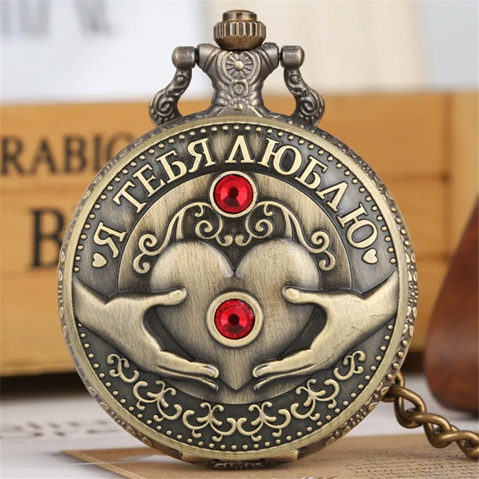 Фото Сувенирные кварцевые карманные часы русская любовь античный тисненый бриллиант