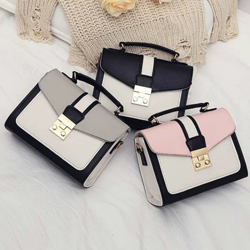 

Маленькая квадратная женская сумка из искусственной кожи на цепочке, новинка 2021, Корейская версия, сумка контрастных цветов с клапаном, мод...