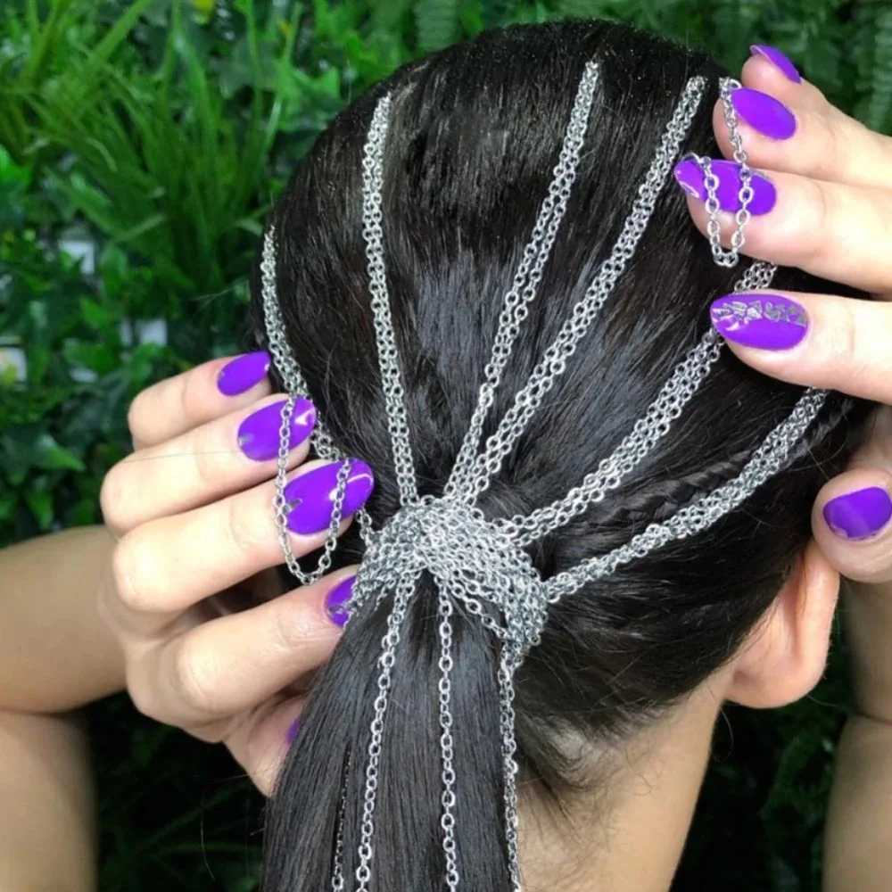 Новинка, Европейская и американская плетеная цепочка для волос, наращивание волос с кисточками, серебристая цепочка для волос, аксессуары для волос, женские Украшения