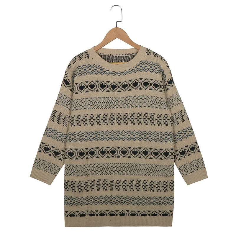 

2020 Autumn Winter New Casual Women Long Sleeve Round Neck Sweater Blouse Retro Pattern Jacquard Tops Sweaters Elegant Fashion