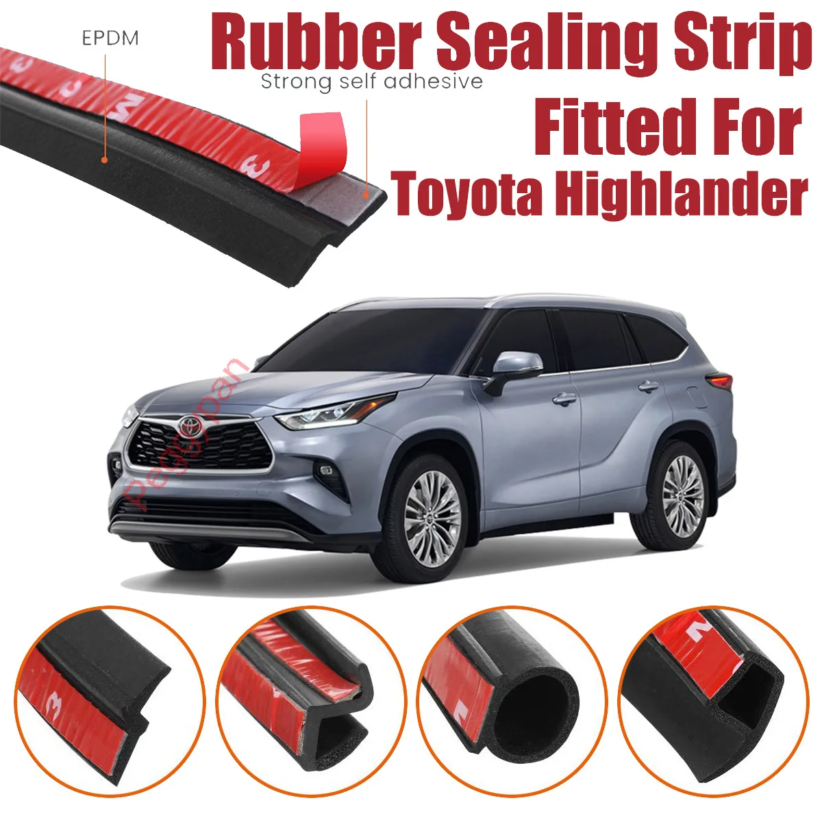 Door Seal Strip Kit Self Adhesive Window Engine Cover Soundproof Rubber Weather Draft Wind Noise Reduction For Toyota Highlander