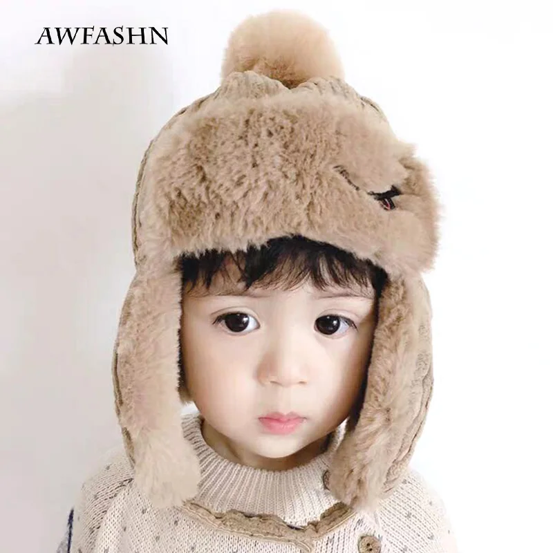 2019winter hat girls hats lei feng child baby sports warm plus velvet beanie boy face mask with pompon bonnet enfant |