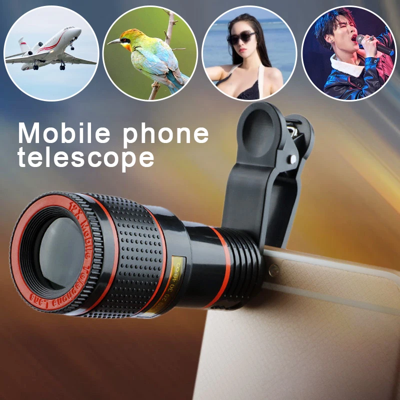 

12x telescopic orange circle mobile phone telescope high-end HD telephoto lens camera monocular eyeglasses mobile phone lens