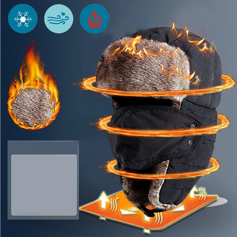 

2021 New Men's Warm Chunky Trapper Hat Removable Windproof Winter Russian Hats With Mask Snow Ski Cap With Scarve