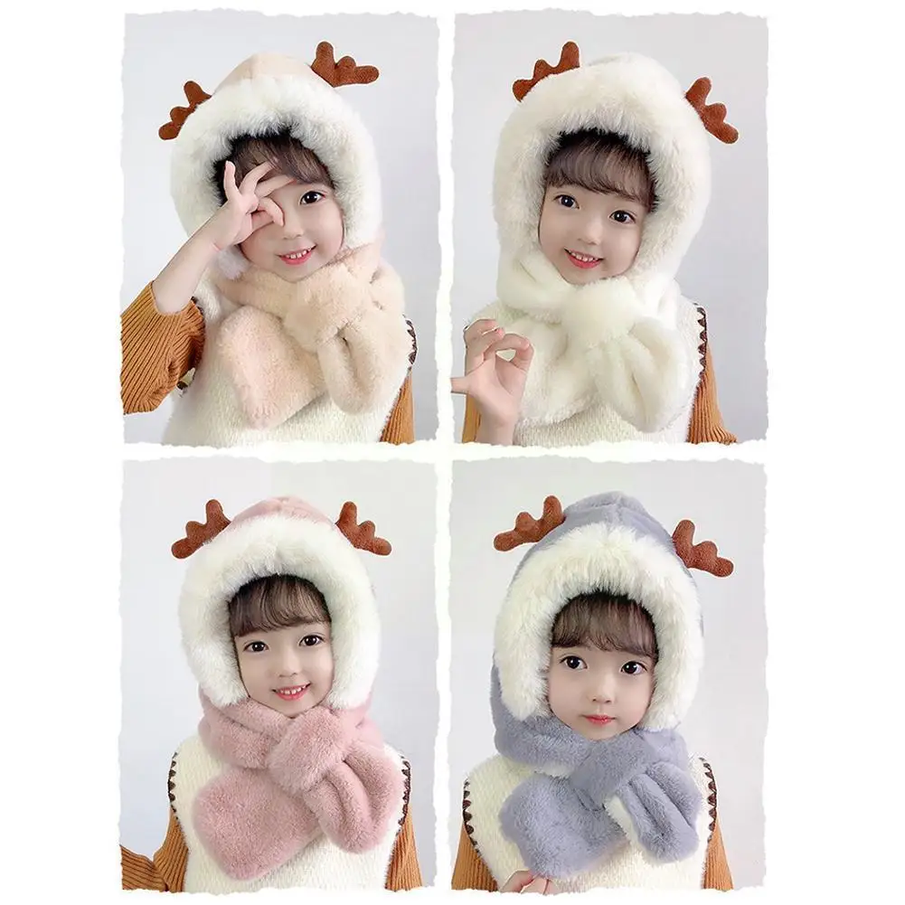 

Plus Velvet Antlers Ear Cap Winter Hat Warm Windproof Cap Christmas Hat Hats Antler Baby Stuff Child Cute Hats Accessories K9U8