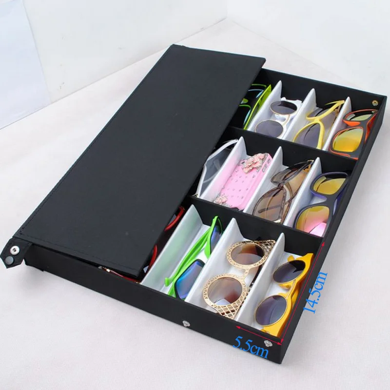 Top Sale Big Size Case Glasses Display With Cover 18 Slots Eyeglass Sunglasses Grids Stand Case Holder Glasses Makeup Organizer