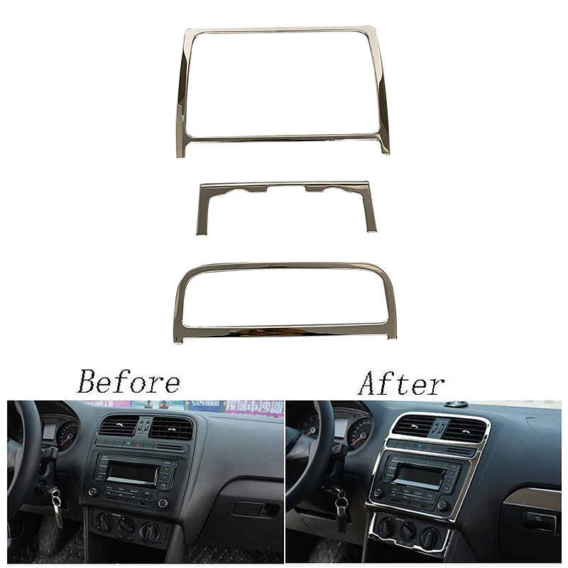 

Car Styling for POLO Interior Sticker Chrome Air Conditioning CD Control Panel Auto Air Outlet Decoration Cover Trim