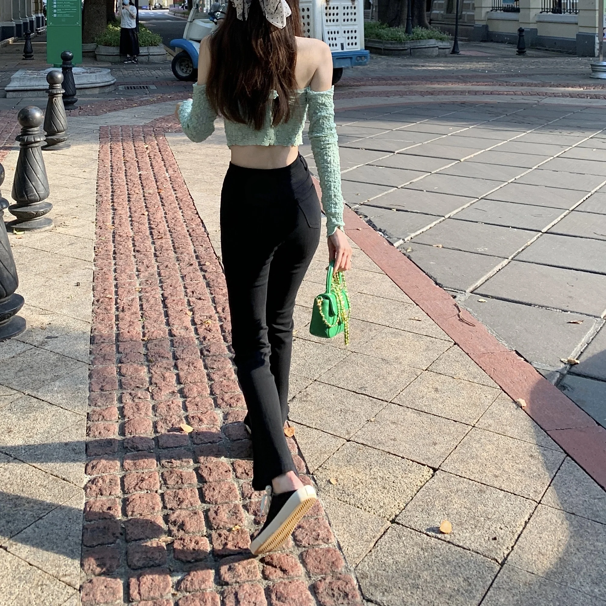 Черные Микро расклешенные брюки женские узкие прямые с высокой талией летние