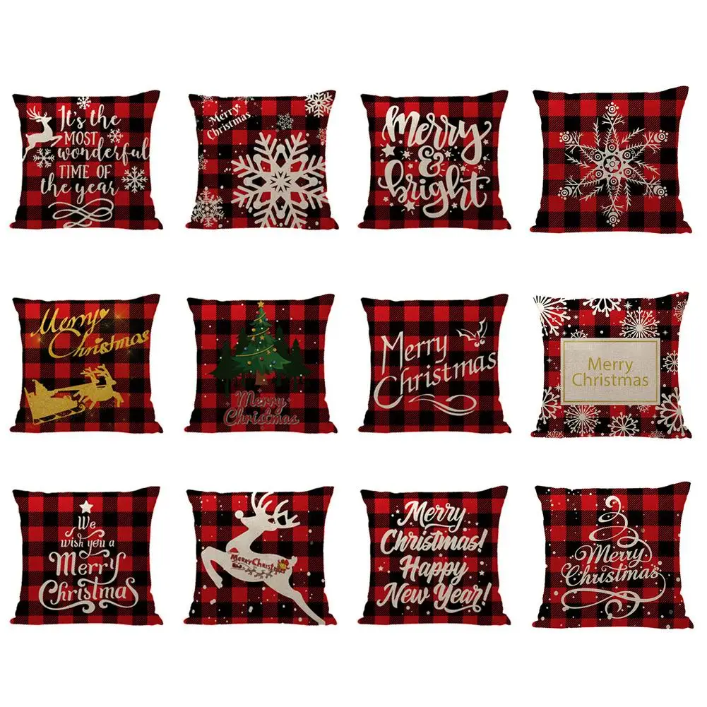 

45x45cm Christmas Cushion Cover Red Checkered Pillow Case Sofa Seat Car Decor Throw Pillowcase Christmas Decoration For Home