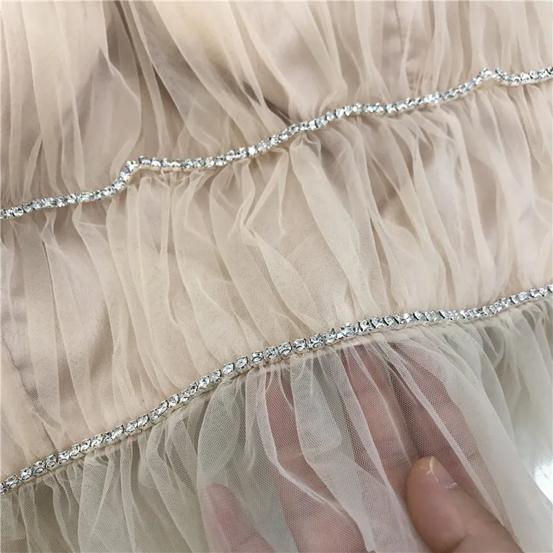 Rhinestone Mesh Camisole Women's Slim Fit Short Pleating Sling Shirt Sexy Crop Top Girls Ladies Blusas Mujer 2021