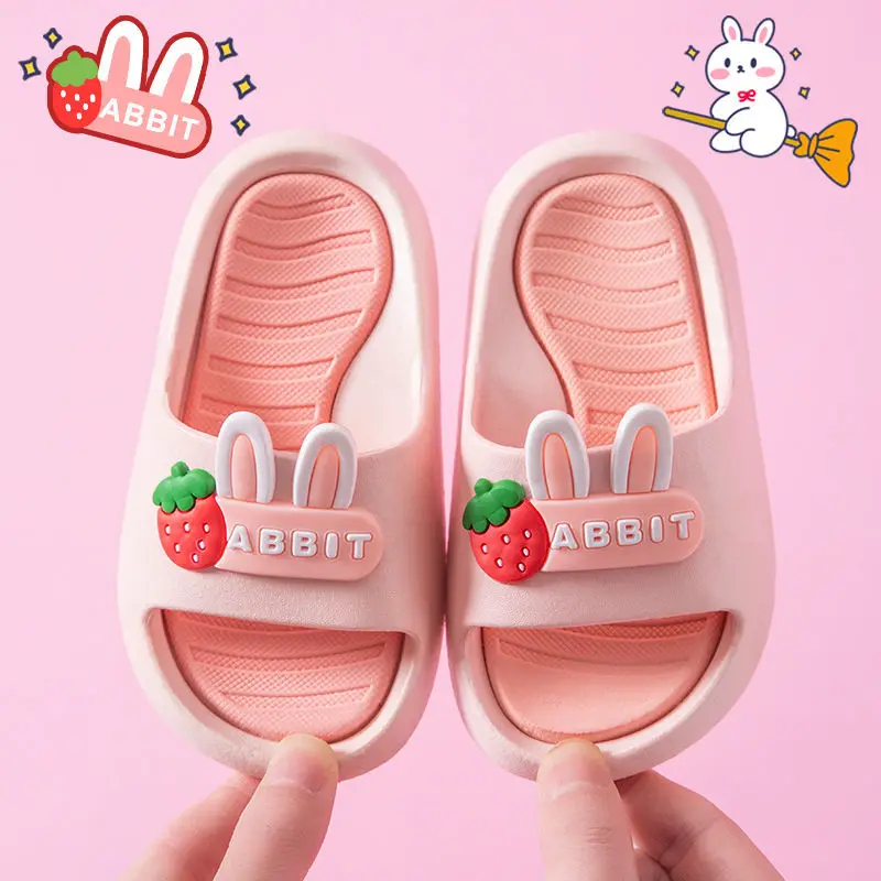 

Summer Rabbit Children's Slippers For Boys Girls Slippers PVC Soft Non-slip 2021 Beach Sandals Kids Home Bathroom Flip Flops