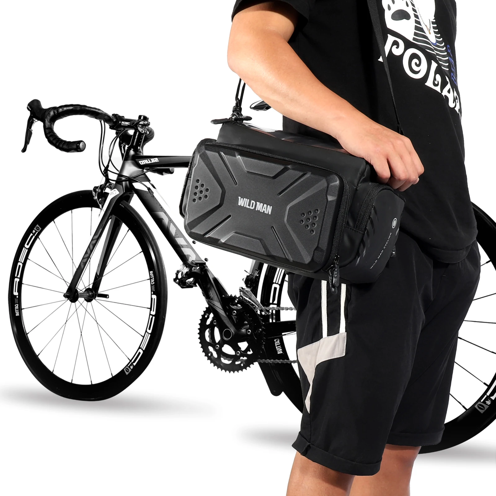 

Scooter Handlebar Bag Touch Screen Hard Shell With Shoulder Strap Rain Cover Bicycle Mobile Phone Bag Fit Up 7in Phones