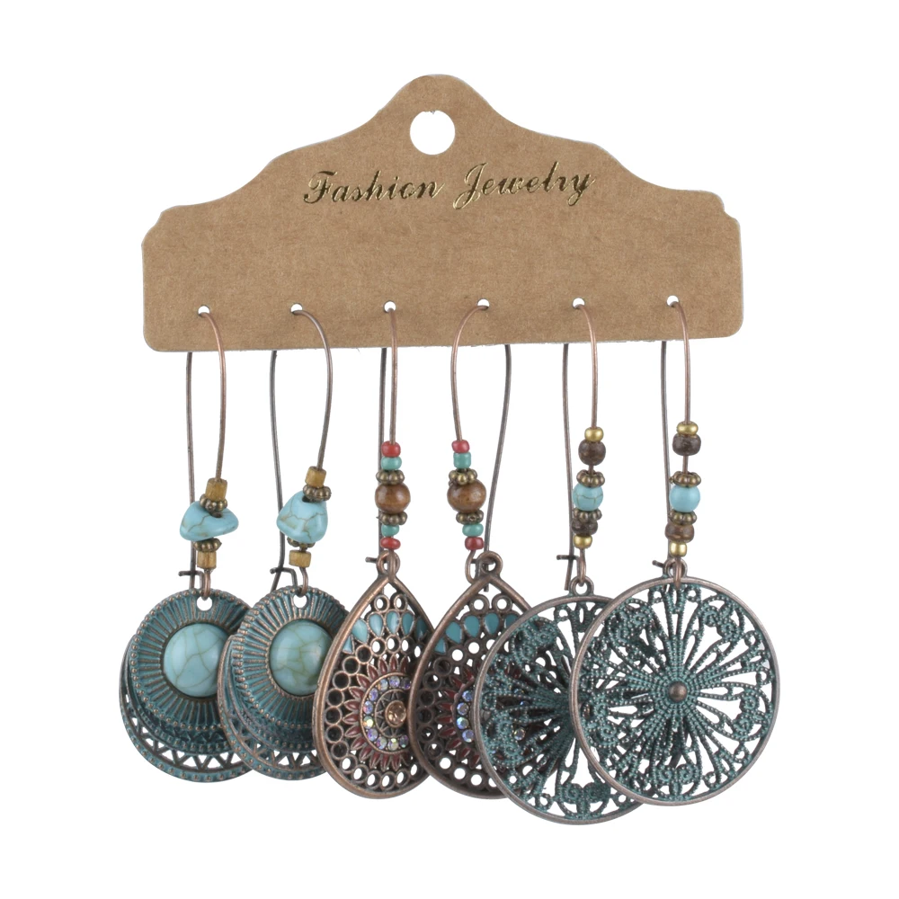 

Vintage Boho Earrings Set For Women Vintage Hollow Leaves Feather Brincos Female Bohemia Drop Dangle Earrings