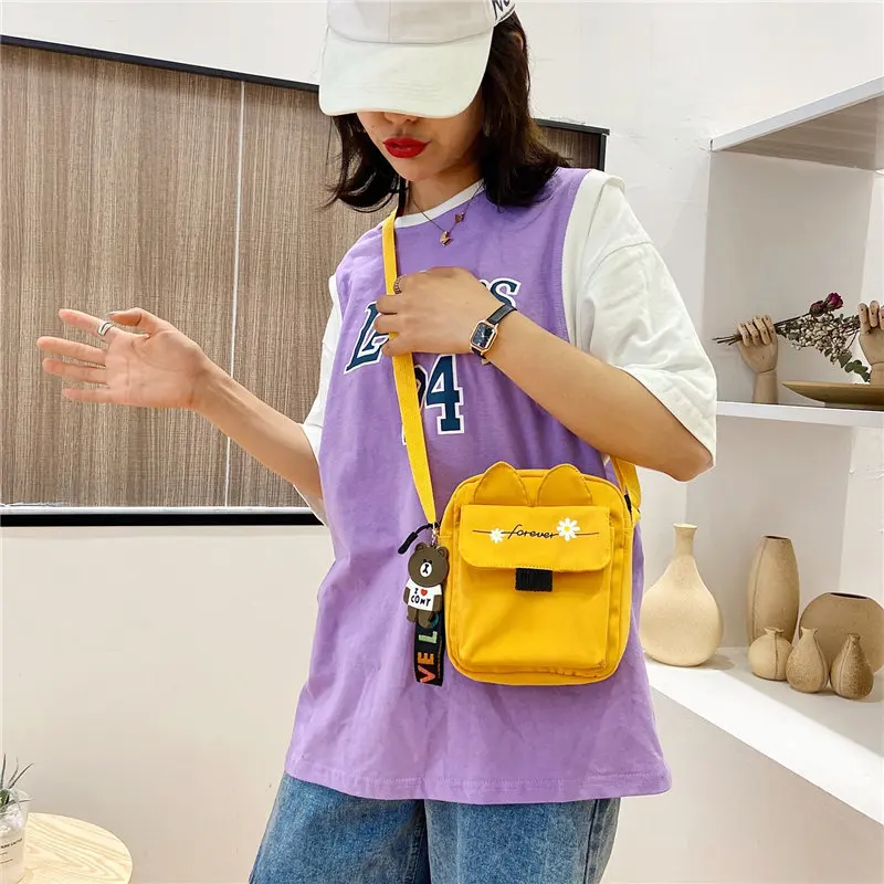 

Холщовая мини-сумка с рисунком маргаритки, Женский мессенджер в стиле ретро, портативная дорожная сумочка на одно плечо с аппликацией