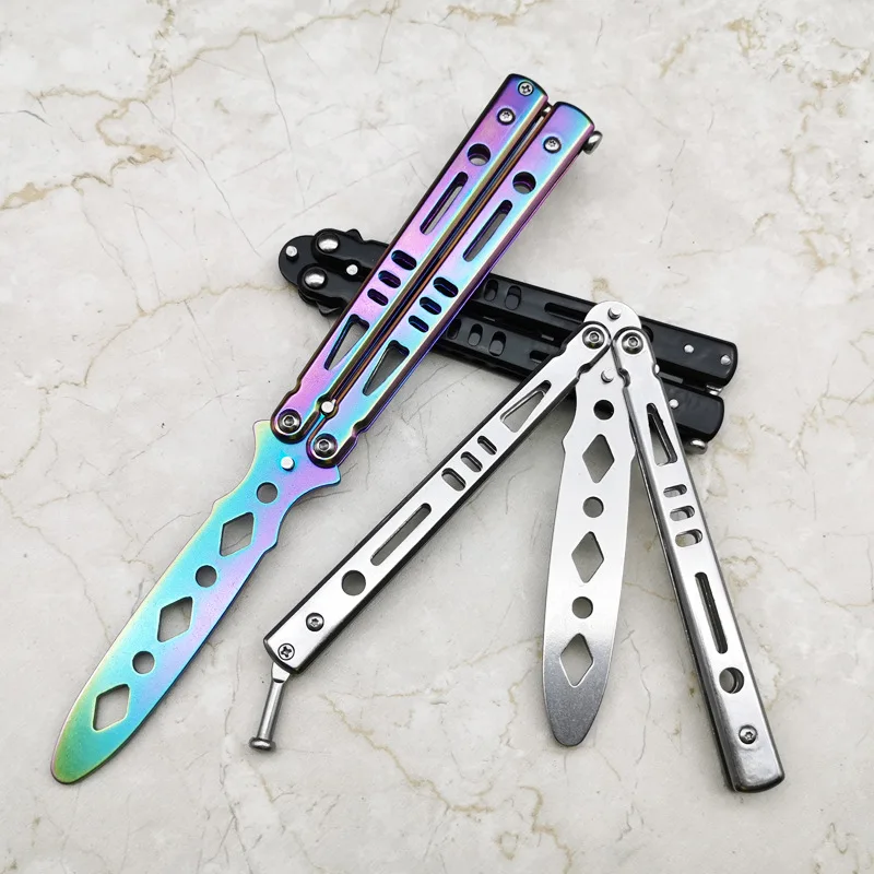 

8.27" Butterfly Knif Practice Training Folding Knife Stainless Steel Game Toy Without Blade Folding Throw Trainer Flip Deformat