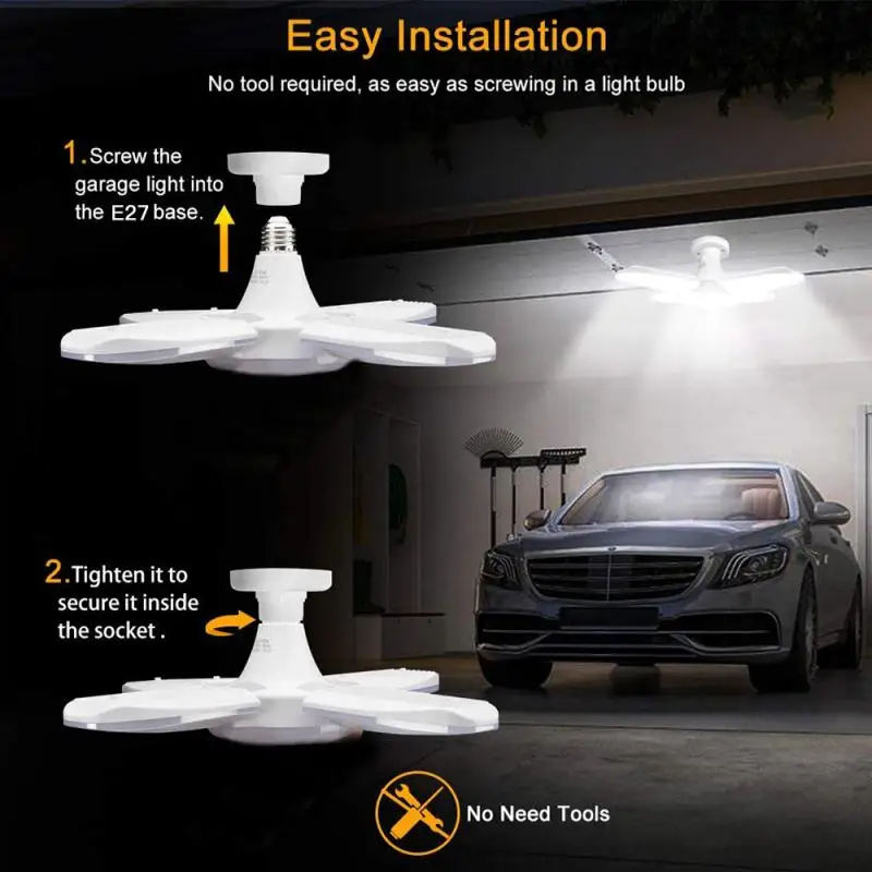 

LED 4 Leaf 38W Garage Light Foldable Garage Ceiling Lamp Deformation Basement Indoor Outdoor Industrial High Bay Light