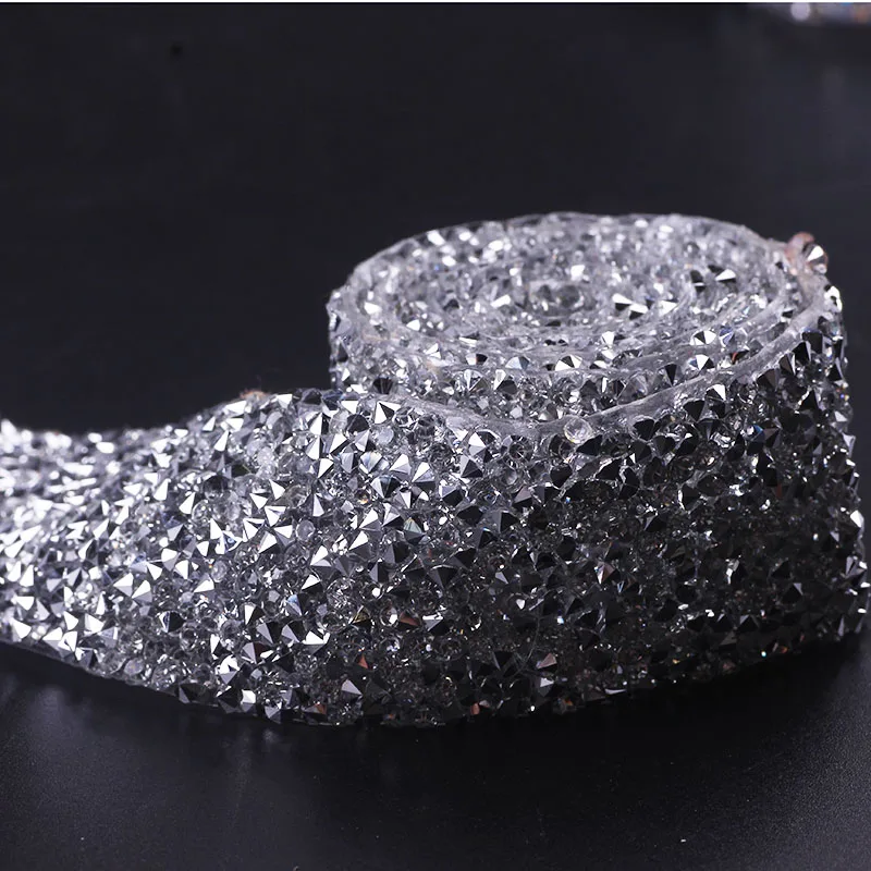 1 ярд 3 см в ширину серебро Кристалл Стразы цепочкой исправление мотив блеск ткани