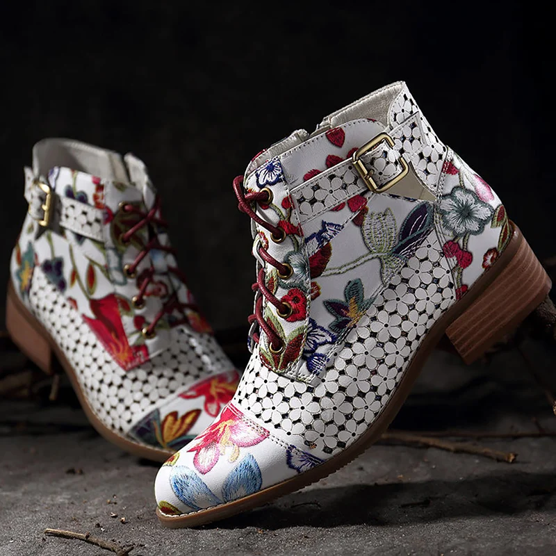 Новинка 2019 ботильоны женские модные ботинки с красивым цветочным узором