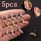 5 шт. сережки спиральный для хряща кольцо в форме раковины Rook козелка Лабрет, украшение для пирсинга перегородки носа крыло со звездой серьги шпильки для пирсинга набор, ювелирное изделие для тела, P105