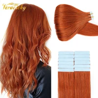 veravicky copper red 50g tape in human hair extensions skin weft adhesive invisible machina remy seamless 100 real hair