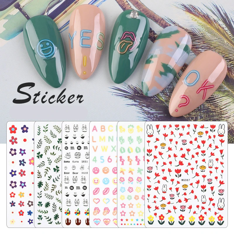 1 шт. водная наклейка для ногтей и Цветы Листья дерево зелёный простой летний