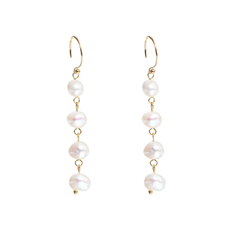 

Baroque Long Pearl Earrings Fashion 14K Gold Special Shaped Double Sided Light Earrings Retro Girl Jewelry Accessories
