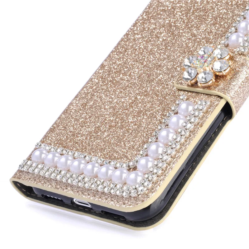 Блестящий чехол кошелек из искусственной кожи с 3D цветком и жемчугом для Iphone 11 Pro
