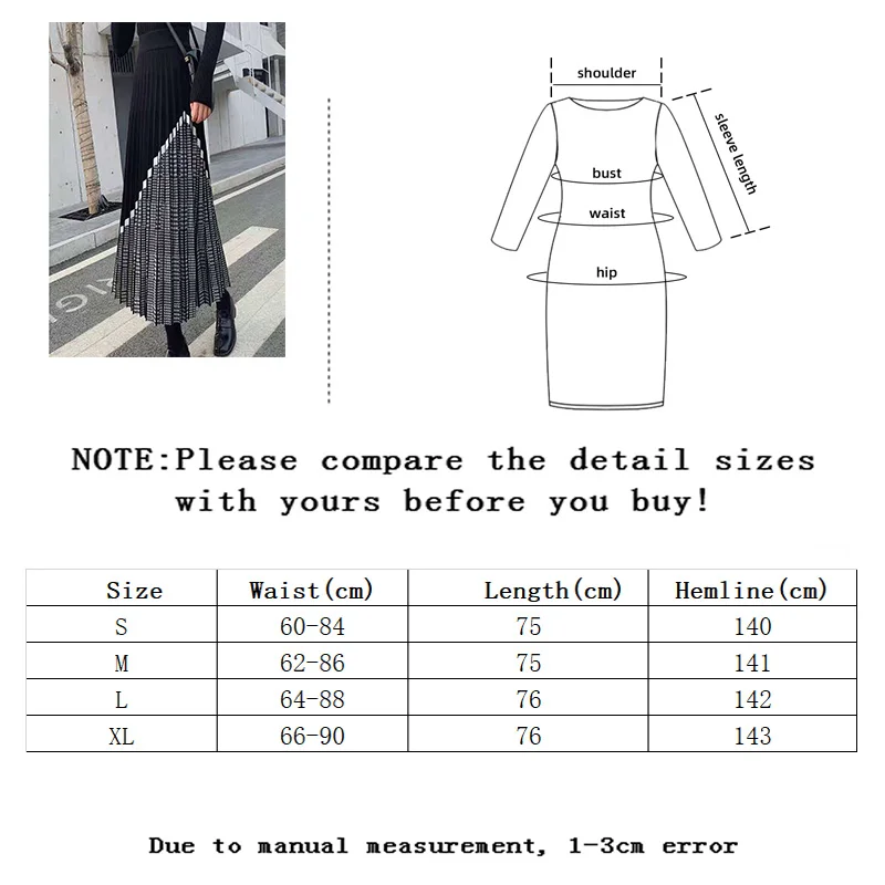 

Houndstooth knitted Mid-Length Pleated Skirt Splicing A-line Half Female High-Waist Tight Soft Skirts 2021 Summer Long skirt