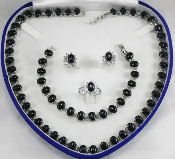 Набор ювелирных жемчужин благородный дизайн черное ожерелье с агатом серьги