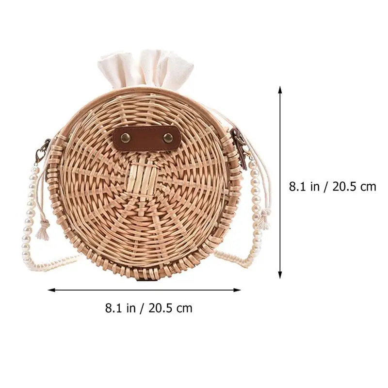 

Pearl Shoulder Strap Cross Body Bag Round Straw Shoulder Bag