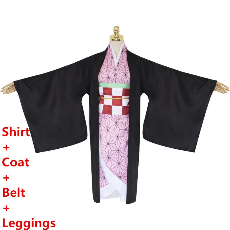 costume Аниме demon slayer: kimetsu no yaib Косплей Костюм Kamado Nezuko кимоно платье униформа длинные парики синтетические волосы парики для женщин девочек - Цвет: costume