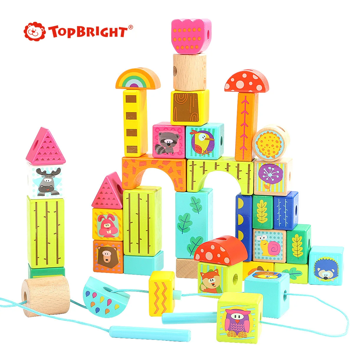 

Children Wooden Early Education Intelligence Threaded Beaded Building Blocks Toys Beads Forest Animals Hand-eye Coordination Toy