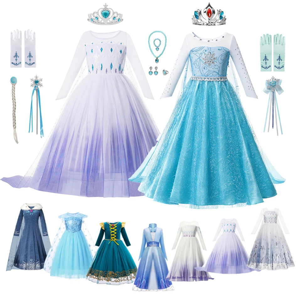 Платье принцессы для девочек, вечерний костюм, детское платье принцессы Эльзы для косплея, костюм королевы для девочек, зимнее длинное плат...