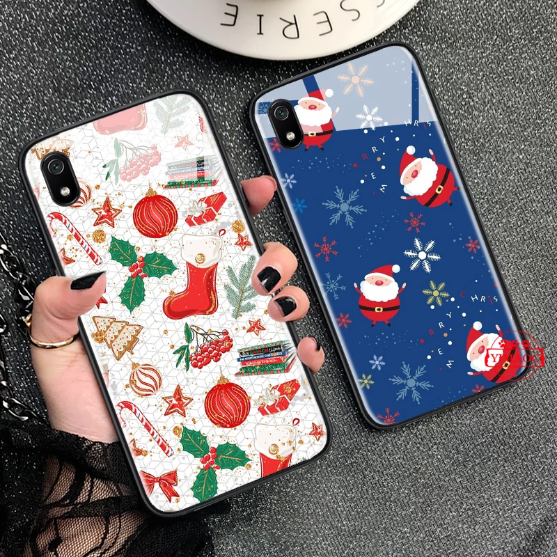 Beautiful Christmas Socks Deer Glass Case for Xiaomi 8 Lite 9 A1 A2 5X 6X F1 Redmi 4X 6A Note 5 6 7 Pro |