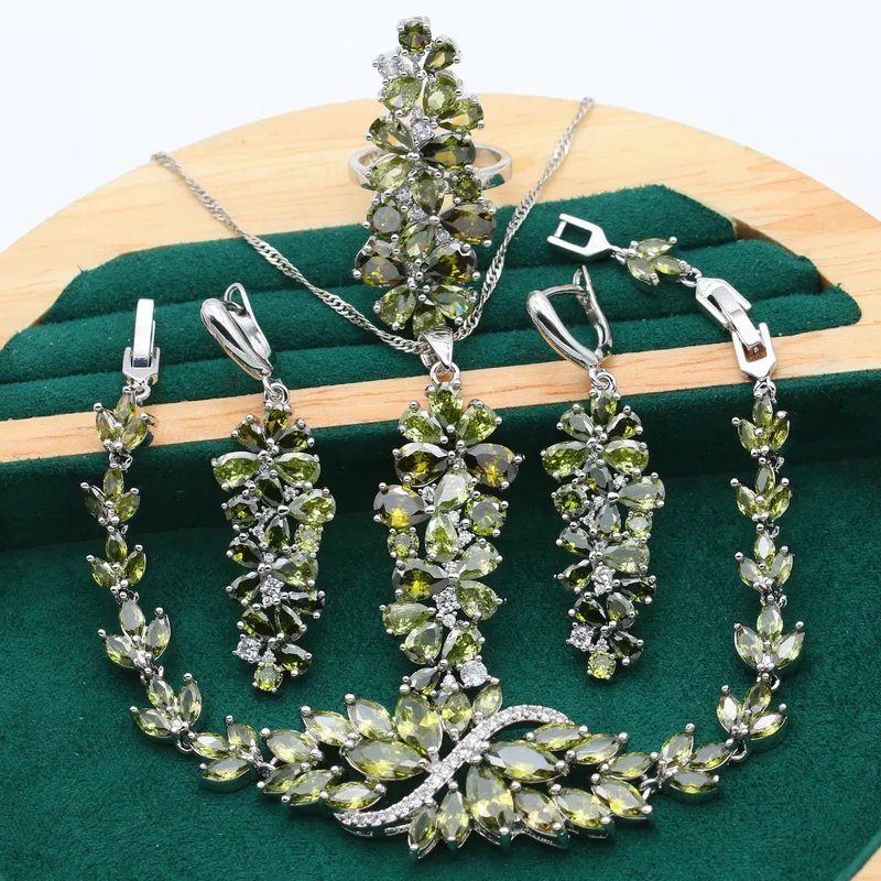 Новый оливковый зеленый фиолетовый топаз 925 серебро набор украшений для женщин